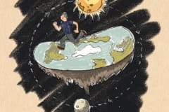 "run round the world" / detail ilustrace do časopisu Fokusoviny / zobrazení heliocentrické (sluncestředné) teorie přenesené jako přirovnání reformy psychiatrické péče